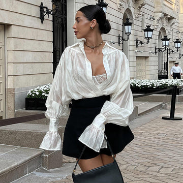 Top Camicia Donna, Maniche a Lanterna