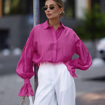 Camicia Donna Maniche Lunga con Polsini Larghi