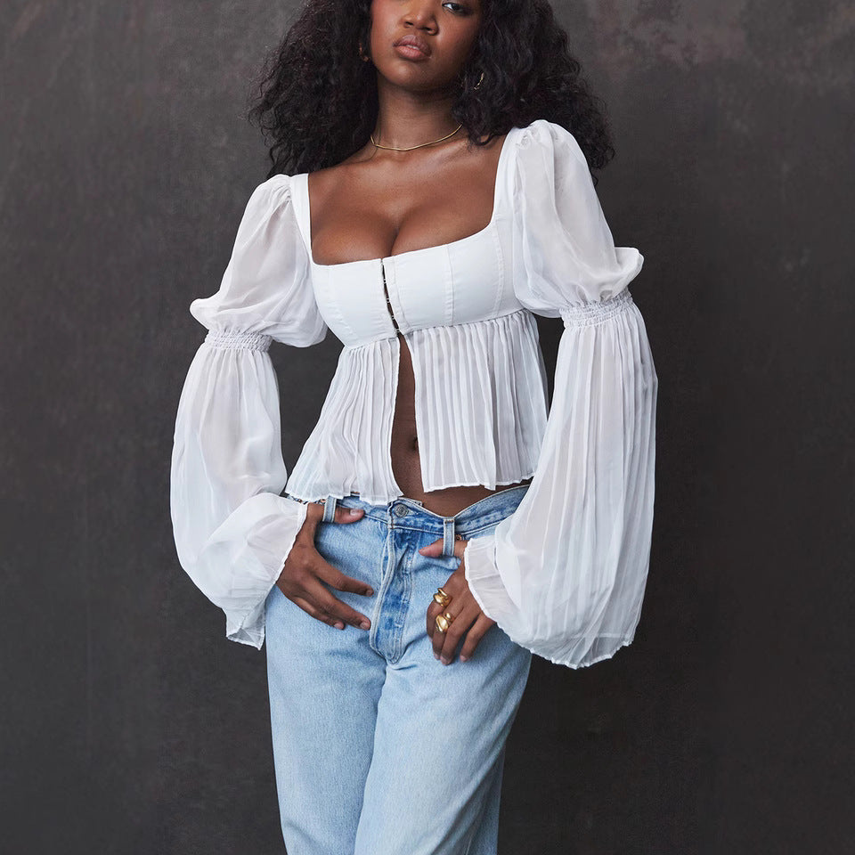 Top a maniche lunghe con collo quadrato